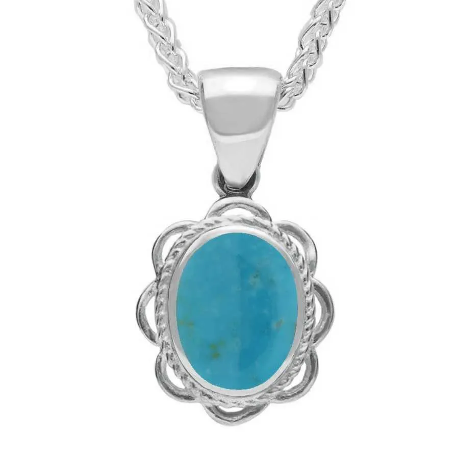 Sterling Silver Turquoise Rope Oval Frill Necklace