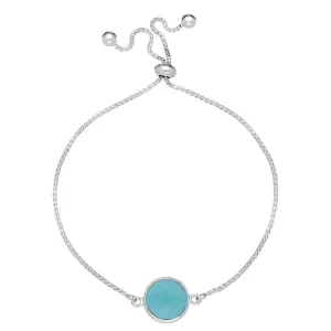 Sterling Silver Turquoise Round Stone Adjustable Bracelet
