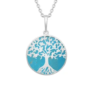Sterling Silver Turquoise Round Tree of Life Necklace