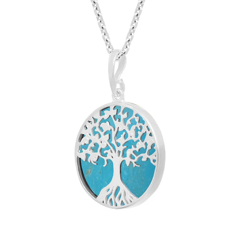 Sterling Silver Turquoise Round Tree of Life Necklace