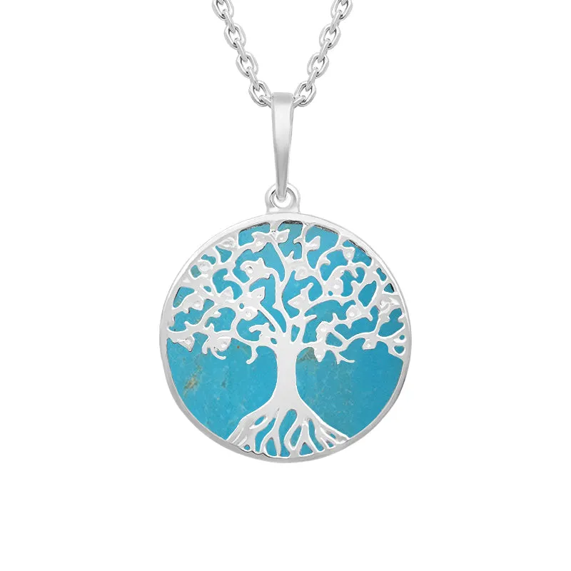 Sterling Silver Turquoise Round Tree of Life Necklace