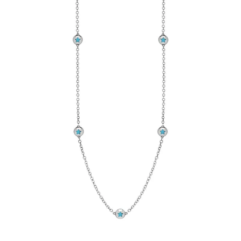 Sterling Silver Turquoise Star Link Disc Chain Necklace