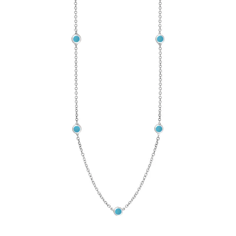 Sterling Silver Turquoise Star Link Disc Chain Necklace