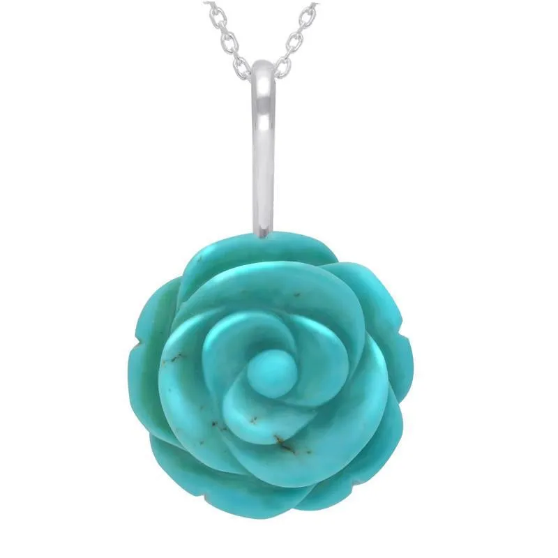 Sterling Silver Turquoise Tuberose 20mm Rose Two Piece Set