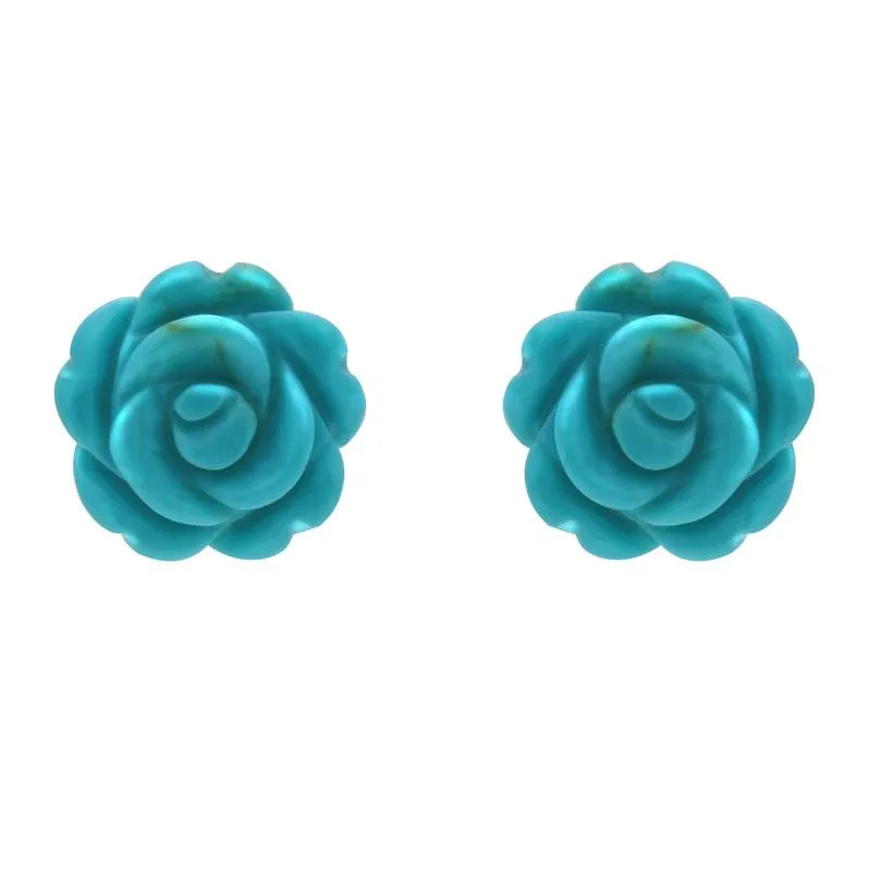 Sterling Silver Turquoise Tuberose 20mm Rose Two Piece Set
