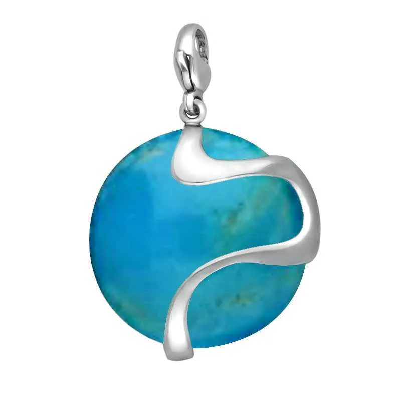 Sterling Silver Turquoise Wavy Disc Large Charm