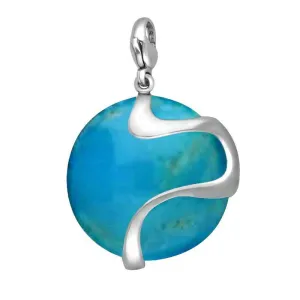 Sterling Silver Turquoise Wavy Disc Large Charm
