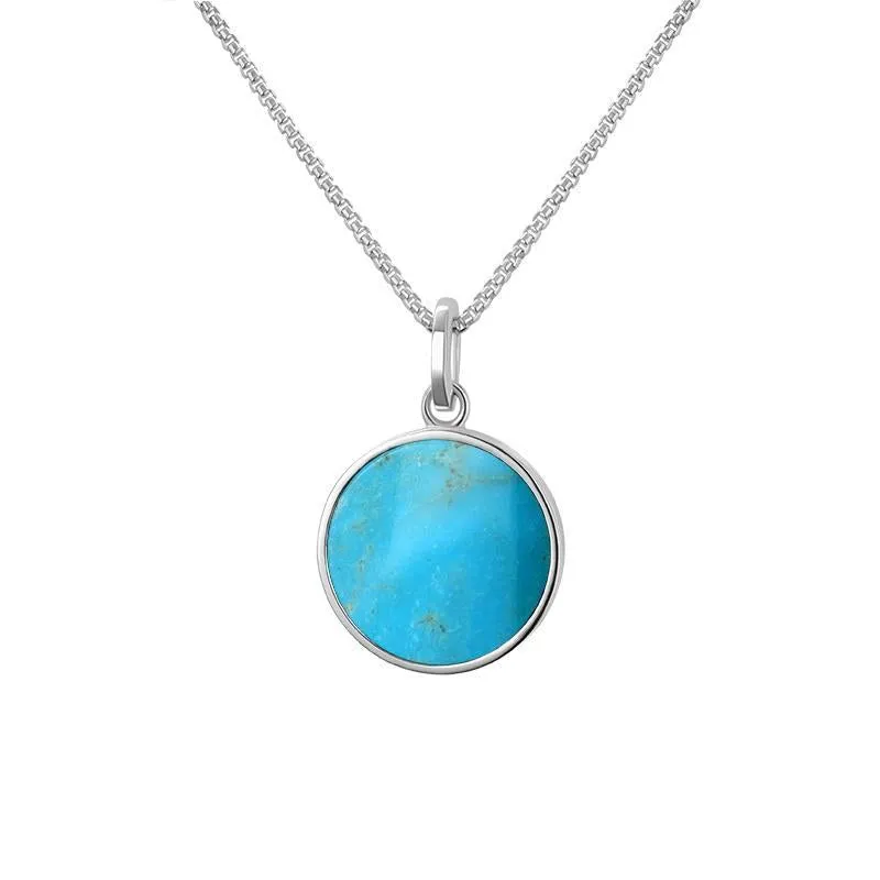 Sterling Silver Turquoise  Zodiac Cancer Round Necklace