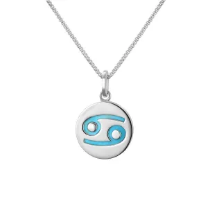 Sterling Silver Turquoise  Zodiac Cancer Round Necklace