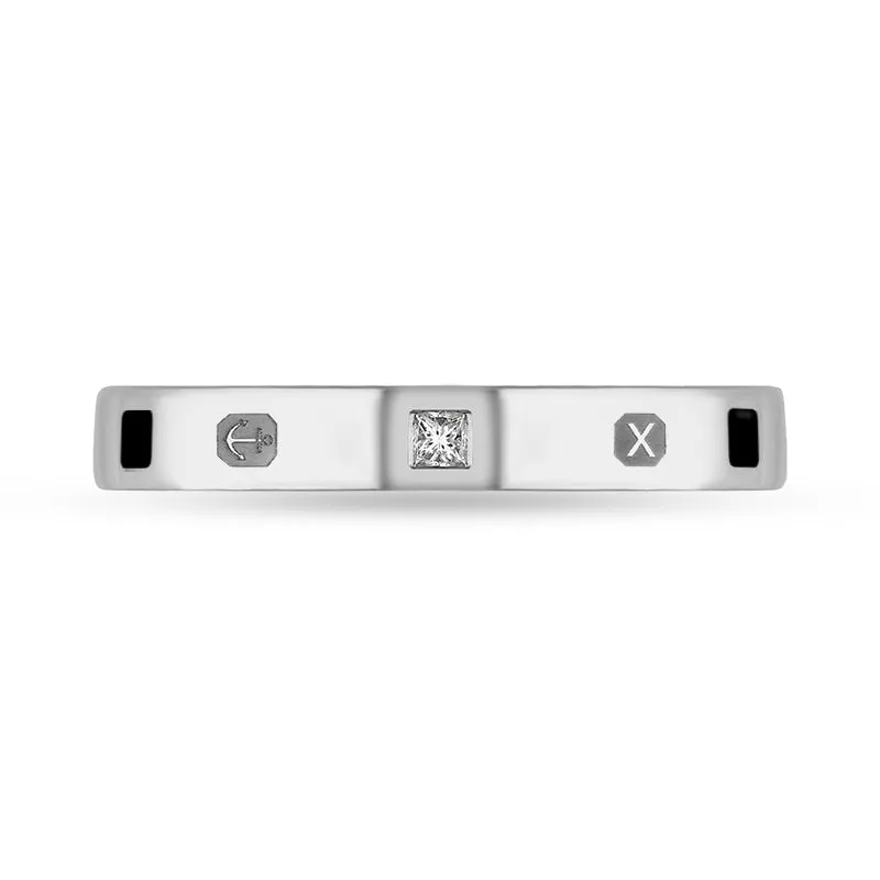 Sterling Silver Whitby Jet 0.05ct Diamond Queen's Jubilee Hallmark Princess Cut 3mm Ring D