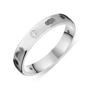 Sterling Silver Whitby Jet 0.08ct Diamond Queen's Jubilee Hallmark 4mm Ring D
