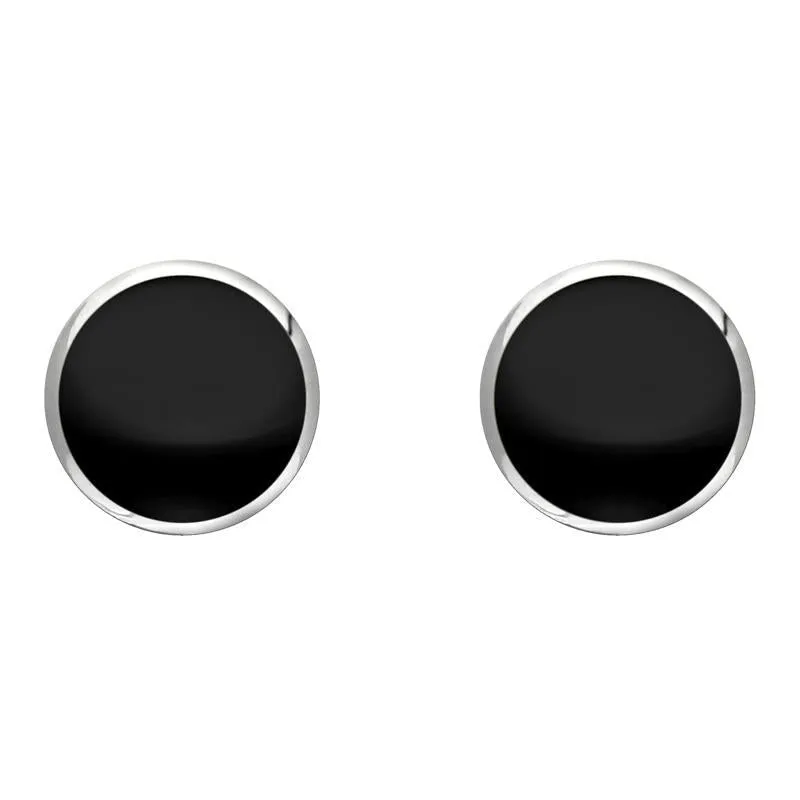 Sterling Silver Whitby Jet 8mm Classic Large Round Stud Earrings