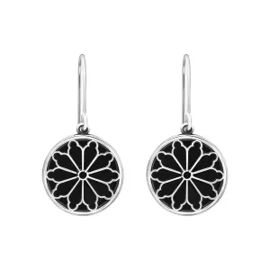 Sterling Silver Whitby Jet Abbey Round Window Drop Earrings