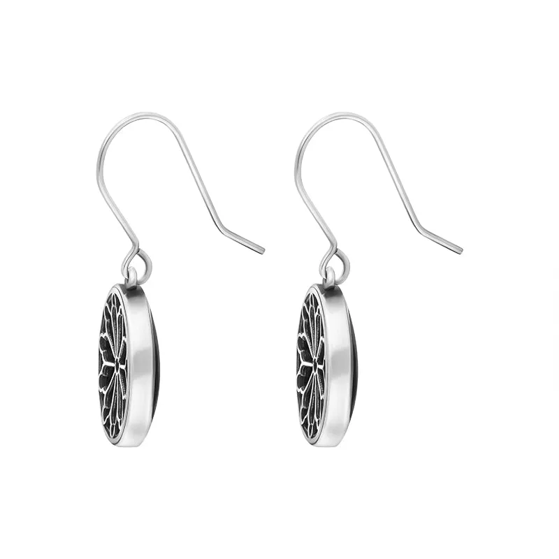 Sterling Silver Whitby Jet Abbey Round Window Drop Earrings