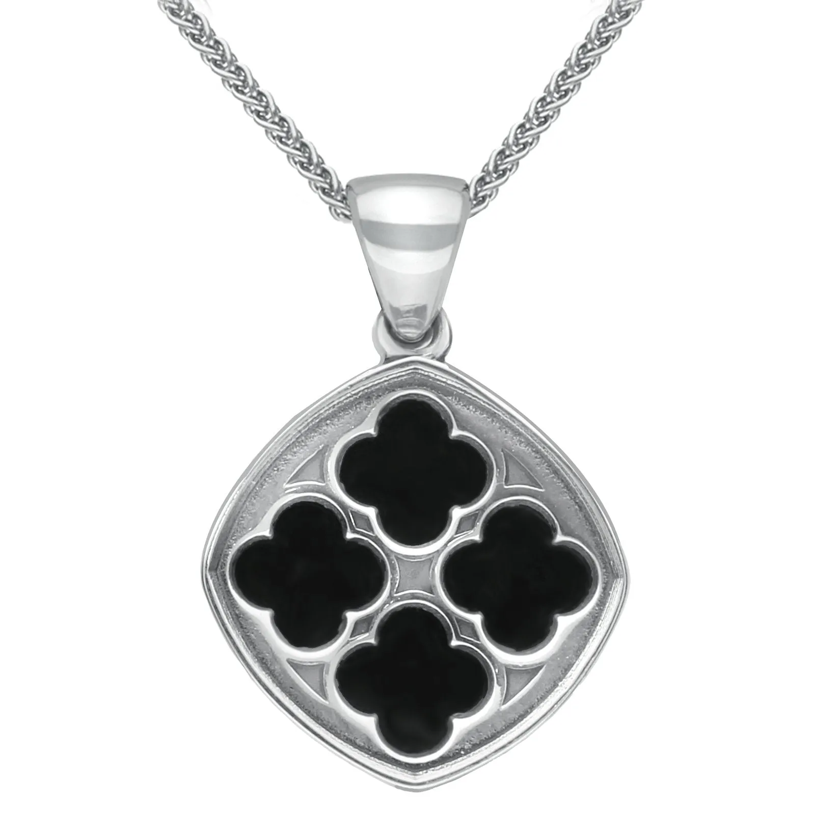 Sterling Silver Whitby Jet Abbey Window Small Cushion Necklace