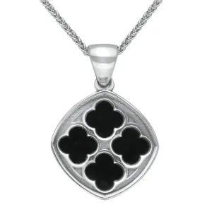 Sterling Silver Whitby Jet Abbey Window Small Cushion Necklace