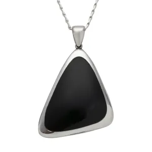 Sterling Silver Whitby Jet Abstract Curved Triangle Shaped Necklace
