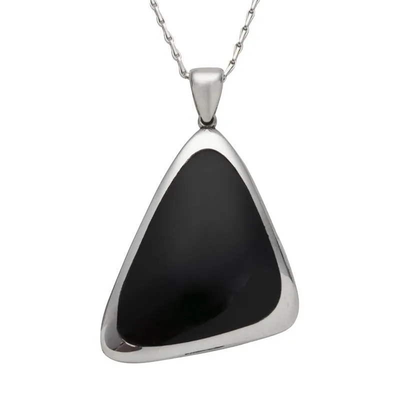 Sterling Silver Whitby Jet Abstract Curved Triangle Shaped Necklace