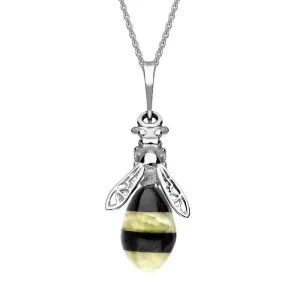 Sterling Silver Whitby Jet Amber Bee Drop Necklace