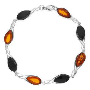 Sterling Silver Whitby Jet Amber Celtic Eight Stone Pear Bracelet