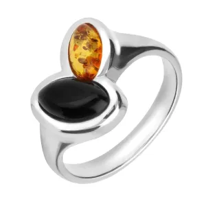Sterling Silver Whitby Jet Amber Double Marquise Ring