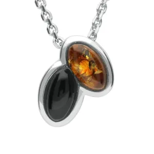 Sterling Silver Whitby Jet Amber Marquise Necklace