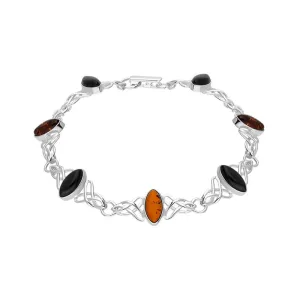 Sterling Silver Whitby Jet Amber Marquise Shaped Celtic Bracelet