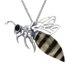 Sterling Silver Whitby Jet Amber Small Bee Necklace
