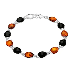 Sterling Silver Whitby Jet Amber Twelve Stone Pear Shaped Bracelet