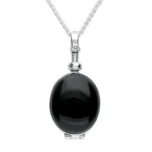 Sterling Silver Whitby Jet and Glass Oval Shaped Locket