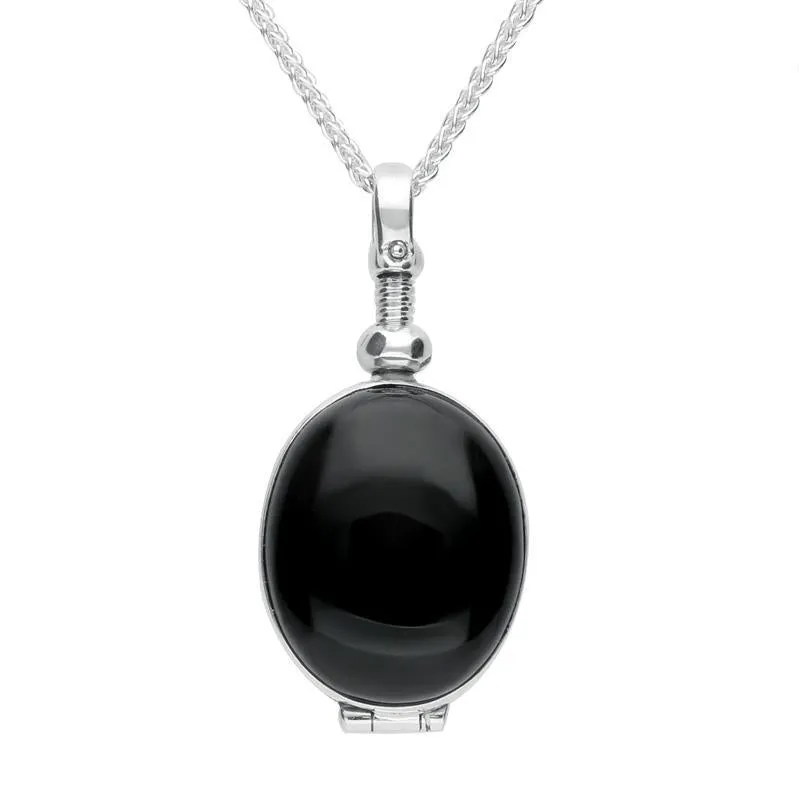 Sterling Silver Whitby Jet and Glass Oval Shaped Locket