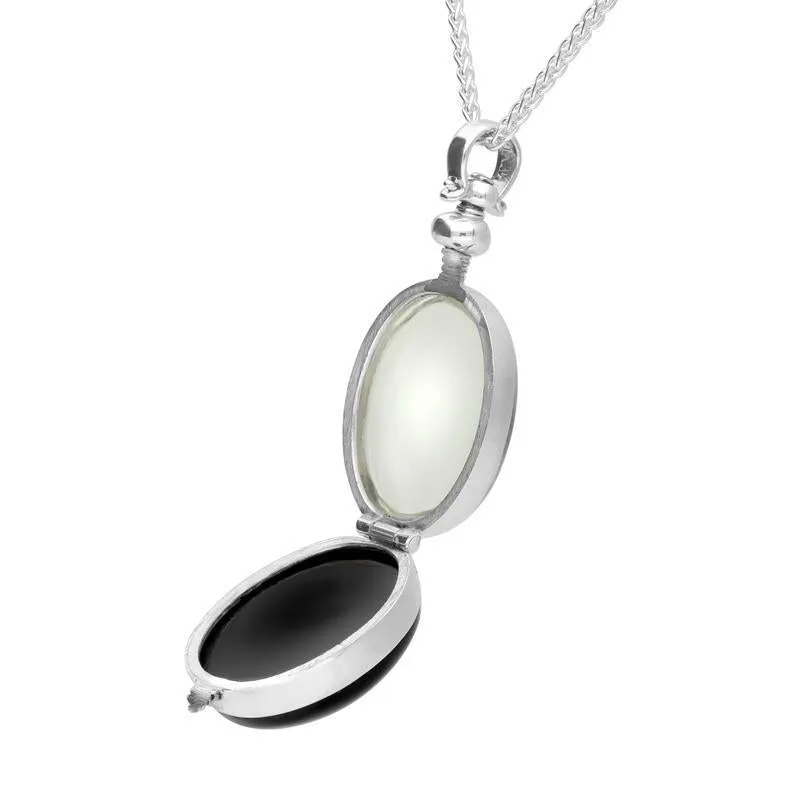 Sterling Silver Whitby Jet and Glass Oval Shaped Locket