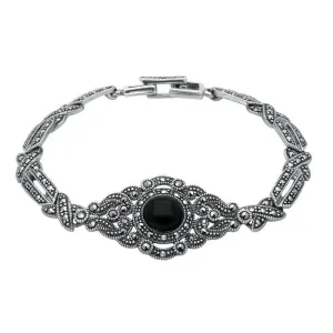 Sterling Silver Whitby Jet and Marcasite Fancy Tapered Bracelet