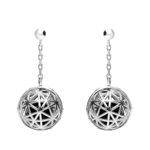 Sterling Silver Whitby Jet and Marcasite Sphere Cage Drop Earrings