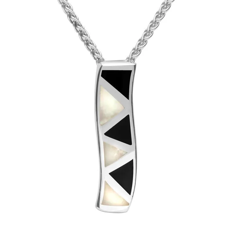 Sterling Silver Whitby Jet and Mother of Pearl Six Stone Wavy Oblong Necklace