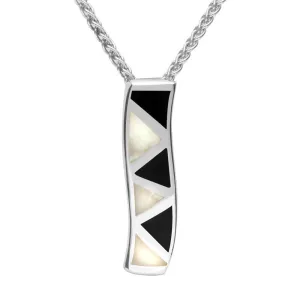 Sterling Silver Whitby Jet and Mother of Pearl Six Stone Wavy Oblong Necklace