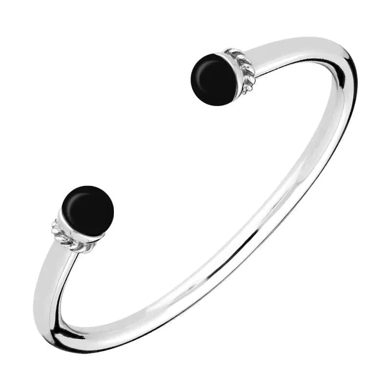 Sterling Silver Whitby Jet Bead Twist Bangle