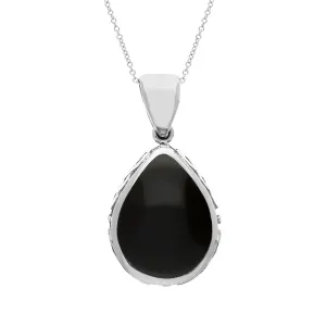 Sterling Silver Whitby Jet Blue John Double Sided Celtic Edge Pear Cut Fob Necklace