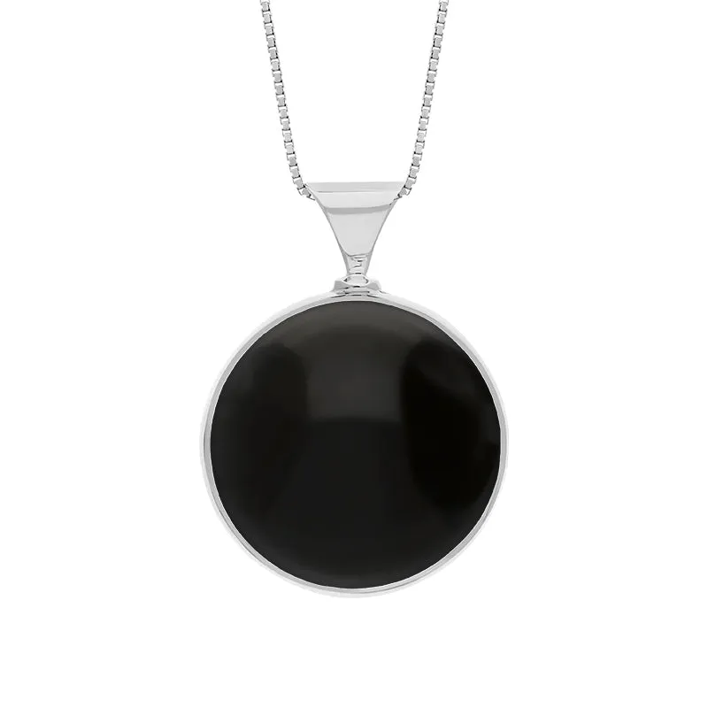 Sterling Silver Whitby Jet Blue John King's Coronation Hallmark Double Sided Round Necklace D