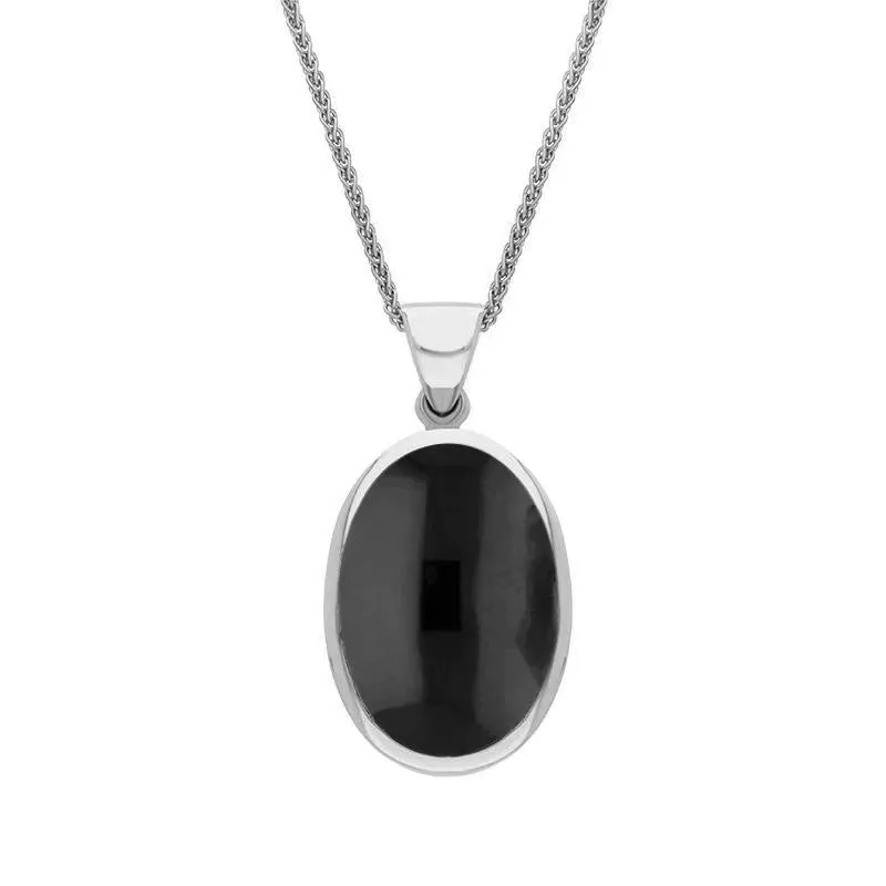Sterling Silver Whitby Jet Blue John Small Double Sided Fob Necklace