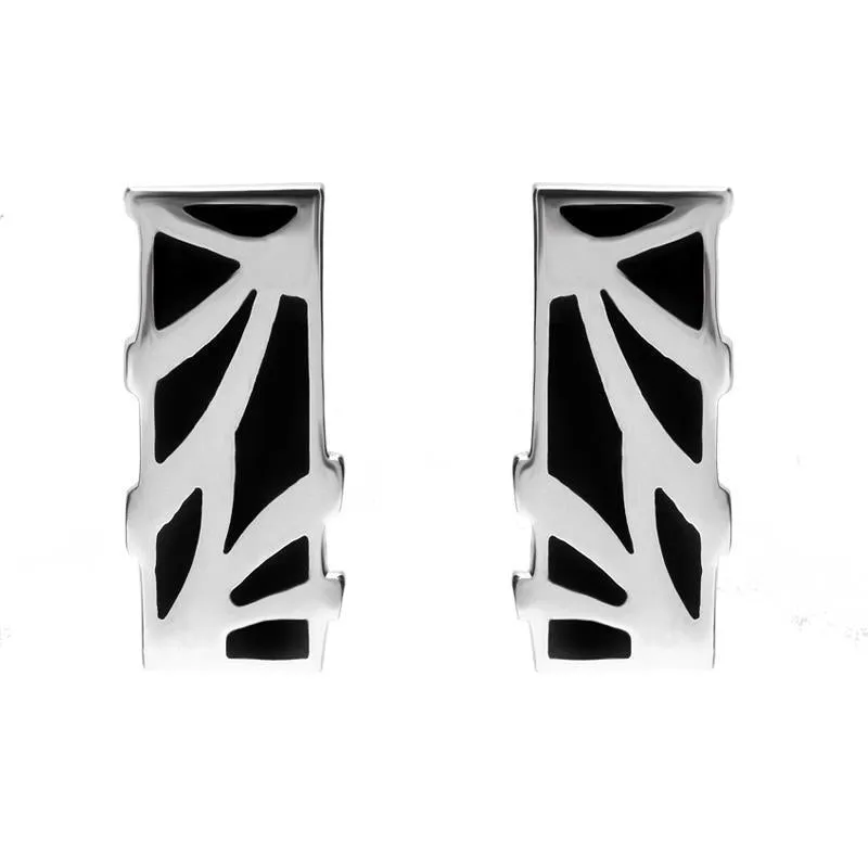 Sterling Silver Whitby Jet Branch Style Oblong Two Piece Set