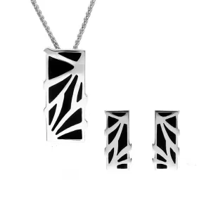 Sterling Silver Whitby Jet Branch Style Oblong Two Piece Set