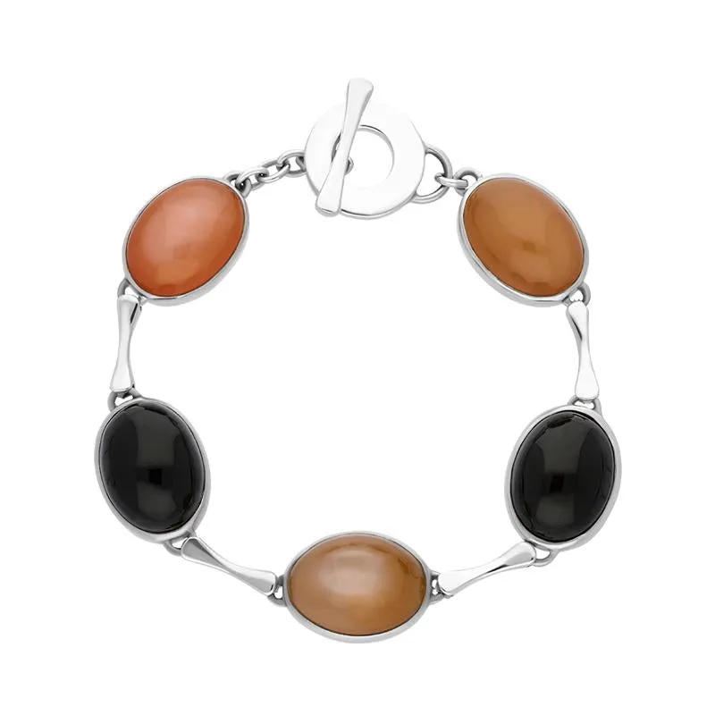 Sterling Silver Whitby Jet Brown Moonstone Unique Oval Bracelet