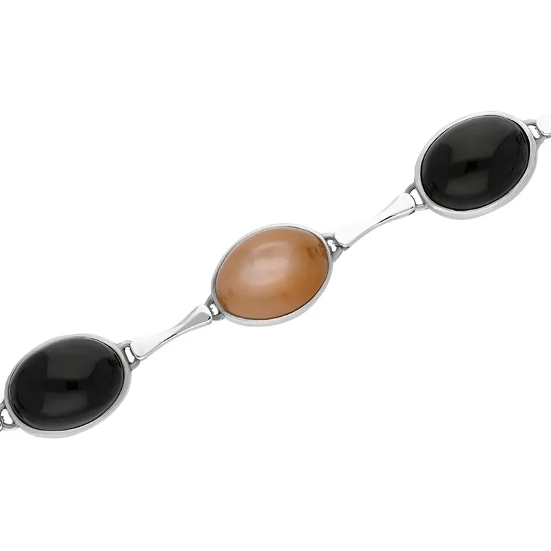 Sterling Silver Whitby Jet Brown Moonstone Unique Oval Bracelet