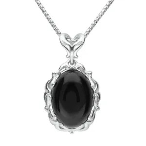 Sterling Silver Whitby Jet Carved Oval Necklace