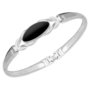 Sterling Silver Whitby Jet Celtic Oval Clip Bangle