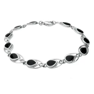 Sterling Silver Whitby Jet Celtic Twelve Stone Pear Bracelet
