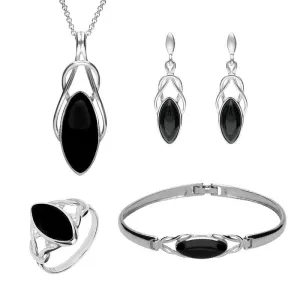 Sterling Silver Whitby Jet Celtic Twist Piece Set