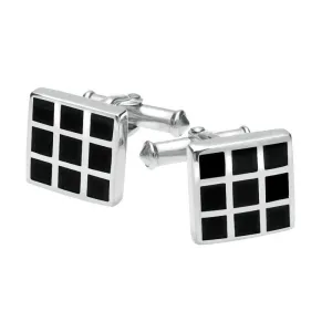 Sterling Silver Whitby Jet Chequered Cufflinks