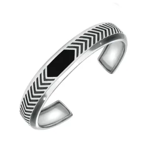Sterling Silver Whitby Jet Chevron Patterned Stone Set Bangle